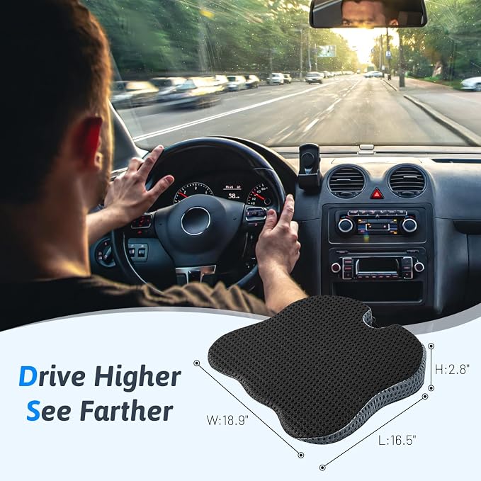 Wedge Car Seat Cushion for Better Visibility & Sciatica Pain Relief | High Density Memory Foam, Non-Slip Ergonomic Car Seat Cushion for Driving, Universal Fit for Car, SUV,Truck & Tractor - Image 2
