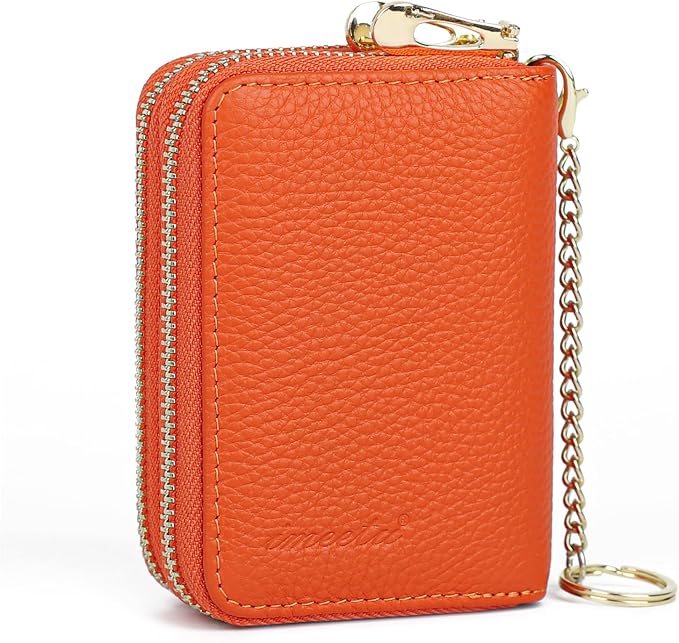 imeetu Rfid Credit Card Holder, Businese Card Case, Wallet for Women Men | Genuine Leather Card Wallet with id Window, Keychain & Double Zipper, Water-resistan Small Wallet with Gift Box, Daily Travel - Image 2