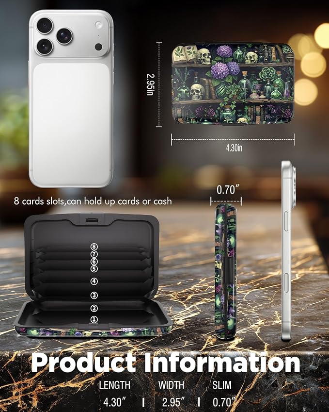 Maicican RFID Blocking Aluminum Credit Card Holder | Slim Metal Wallet for Women & Men, Business Card Case for Travel, Fits Front Pocket, Card holder wallet - bookshelf skeleton - Image 6