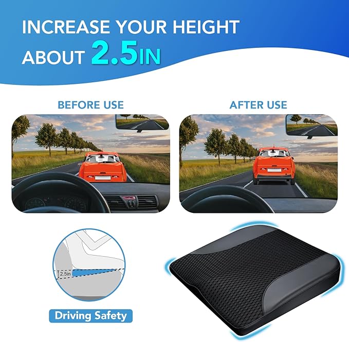 Lofty Aim Car Seat Cushion, Car Seat Pillow, Automotive Cushion | Memory Foam Car Seat Cushion for Long Driving, Butt Pillow for Pain Relief, Driver Seat Cushion for Car, Truck, Office, Black - Image 4
