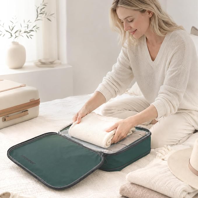 4 Pack Ultralight Compression Packing Cubes for Travel, Green | 100D Composite Nylon, Translucent Design, Water Repellent and Tear-resistant, Odor and Dust Protection, Compression Reliable - Image 7