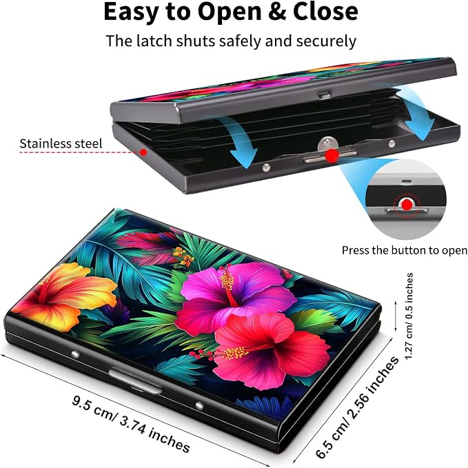 Metal Wallet,Credit Card Holder for Women Men,RFID Blocking Card Holder Mini Slim Aluminum Wallet ID Case Hard Case Business Card Holder Case,Tropical Flower - Image 5