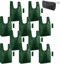 BeeGreen Christmas Green Reusable Grocery Bags with Zipper Storage Pouch 10 Packs Dark Green Reusable Shopping Bags Bulk Foldable-Machine Washable by BeeGreen
