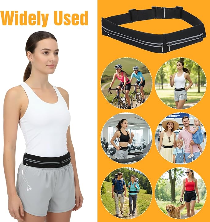 Slim Running Belt with 2 Pockets for women & Men,Runners Fanny Pack Phone Holder,Reflective Fanny Pack,Running Gear Accessories with Buckle(Black) - Image 4
