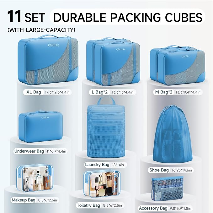 OlarHike 11 Set Packing Cubes for Travel,Gifts for Women Mom,Anti-Tearing Suitcase Organizer,with Over 1000 pcs Mesh Holes,Vacation Essentials & Accessories for Cruise Ship - Image 2