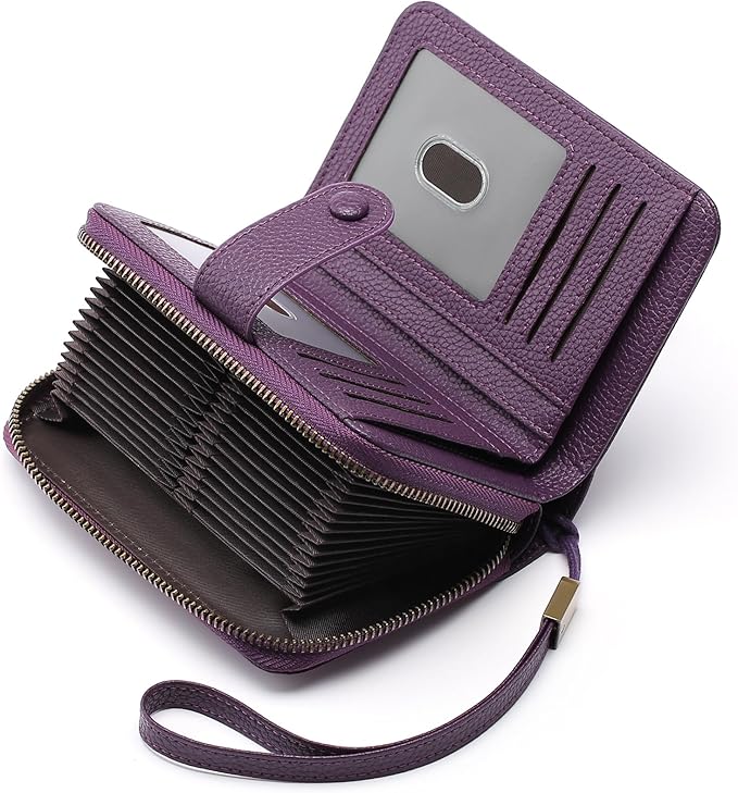 GAEKEAO Leather Credit Card Holder Wallet for Women RFID Blocking Large Capacity Bifold Zipper Card Case Organizer with Wristlet 32 Slots by GAEKEAO