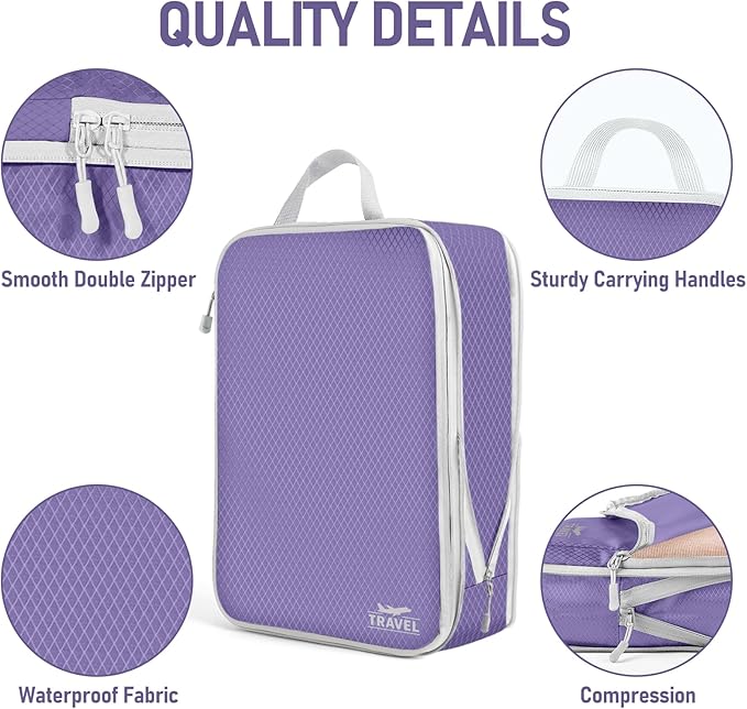 4 Set Compression Packing Cubes, Suitcase Organizer, Lightweight Travel Essentials, Compression Bags For Travel Accessories Luggage Storage Set (4 Pcs, Purple) - Image 4