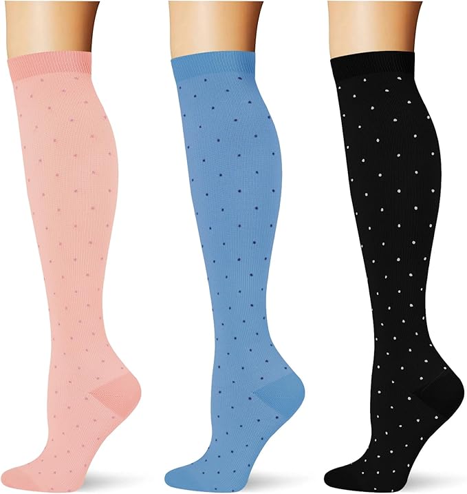 (3 pairs) Compression Socks 20-30 mmHg Long Knee High Socks for Women Men Support Athletic Travel Daily Wear by Saniripple