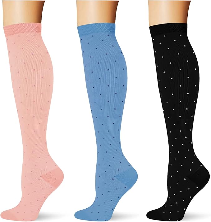 (3 pairs) Compression Socks 20-30 mmHg Long Knee High Socks for Women Men Support Athletic Travel Daily Wear by Saniripple