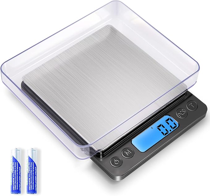 Digital Food Kitchen Scale Upgraded, YONCON 3000g/0.1g High Accuracy Mini Pocket Scale Measures in Grams and oz for Cooking, Baking, Jewelry, Tare Function,2 Trays, LCD Display (Batteries Included) by YONCON