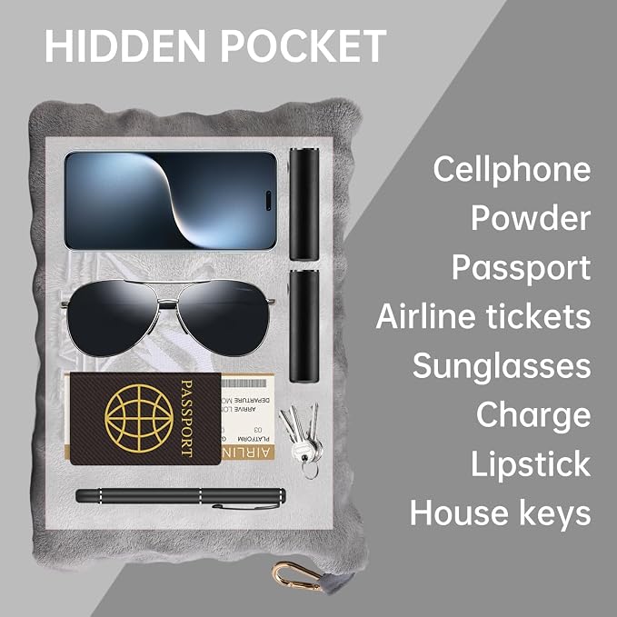 Travel Blanket and Pillow-2-in-1, Ultra-Soft&Compact, Airplane Blanket with Hand Luggage Belt and Backpack Clip,Travelers Accessories Gifts, 61x43 Inches（Dark Gray） - Image 6
