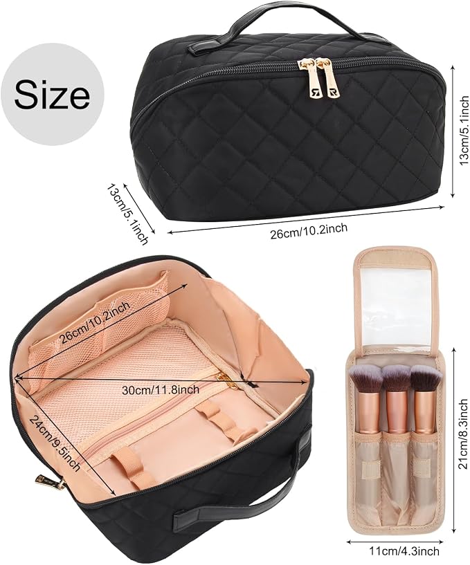 Relavel Travel Makeup Bag for Women, Large Wide-open Cosmetic Organizer | Waterproof, Portable, Separate Makeup Brush Board, Wide Open Flat - Image 4