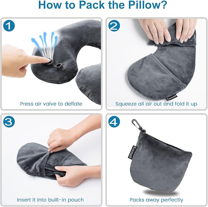 Keemall Inflatable Travel Neck Pillow, Cervical Support for Airplane & Car | Portable Super Soft Foldable Neck Cushion Headrest, Adjustable Support for Plane, Train&Office Naps to Help Relieve Neck Pain - Image 7