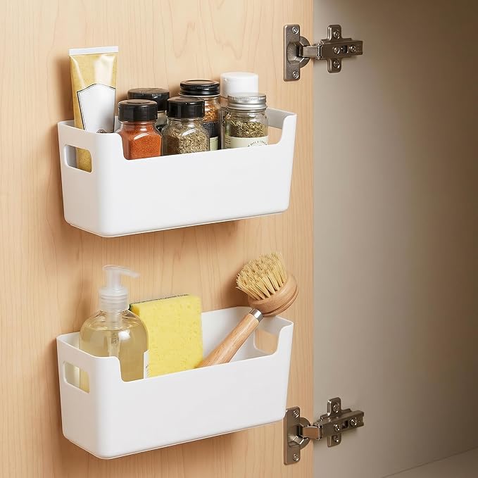 6 Pcs Adhesive Cabinet Door Organizer, White Inside Cabinet Door Organizers and Storage for Kitchen, Bathroom, Office, Garage - No Drilling Space Saver with Strong Sticky Backing - Image 3