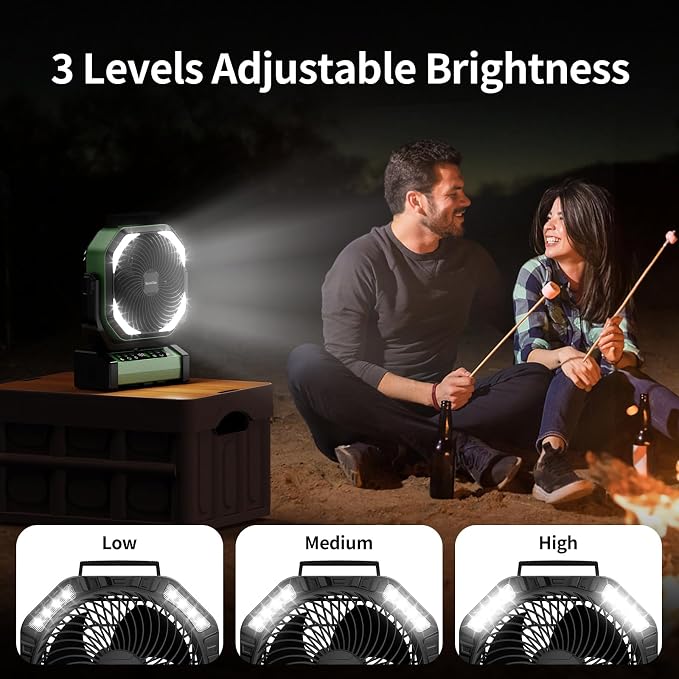 Socool Camping Fan with Light, 20000mAh Rechargeable Battery Fan with Remote, 112Hrs & 8 Speeds, Digital Display, Timer, Auto Oscillation, 270° Pivot & Hook for Outdoor Tent, Hurricane, Power Outage - Image 6