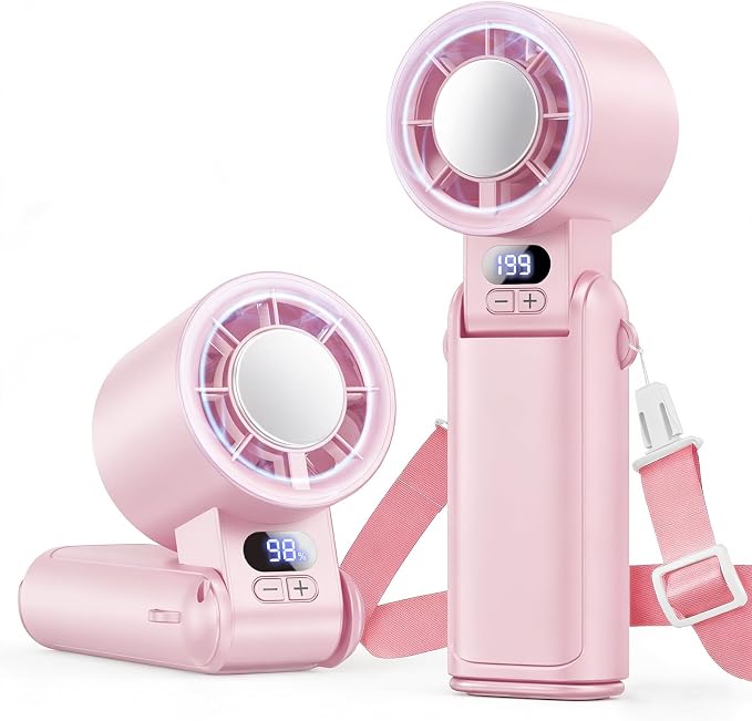 Portable Handheld Turbo Fan, 1-199 Speed Adjustable, Pink | 4 IN 1 Pocket Design with LED Display, High-Power Motor, Rechargeable Battery, Mini Fans for Indoor/Outdoor/Travel/Work by Deyhoc