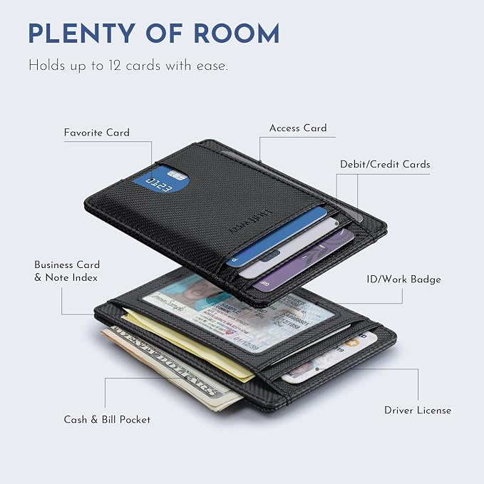 Buffway Slim Minimalist Front Pocket RFID Blocking Leather Wallets for Men and Women - Peak Black - Image 3