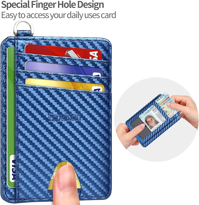 Slim Minimalist Front Pocket Wallet, RFID Blocking Credit Card Holder Wallet with Detachable D-Shackle for Men Women - Image 3