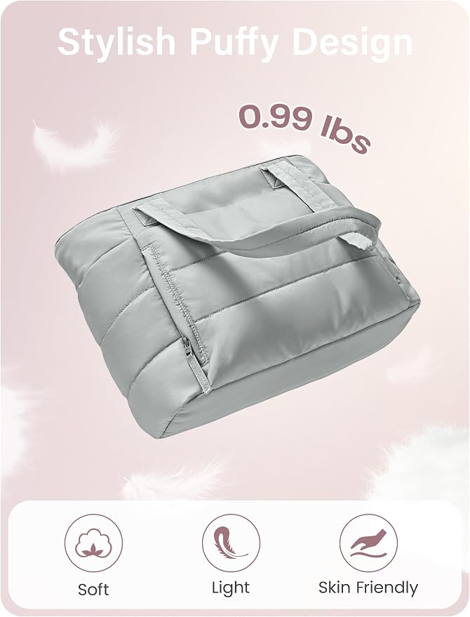 Uselike Tote Bag for Women with Zipper, Quilted Puffer Tote Bag with Compartments, Lightweight Puffy Work Bags for Women - Image 7