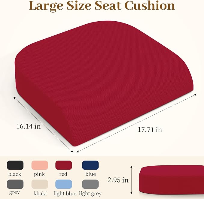 TranquilRelax Memory Foam Seat Cushion for Office Chair, 3-Inch, Red | Medium-firm Support for Long Sitting, Washable Mesh Cover, Non-slip Base, Perfect for Car Seats & Short Drivers - Image 2
