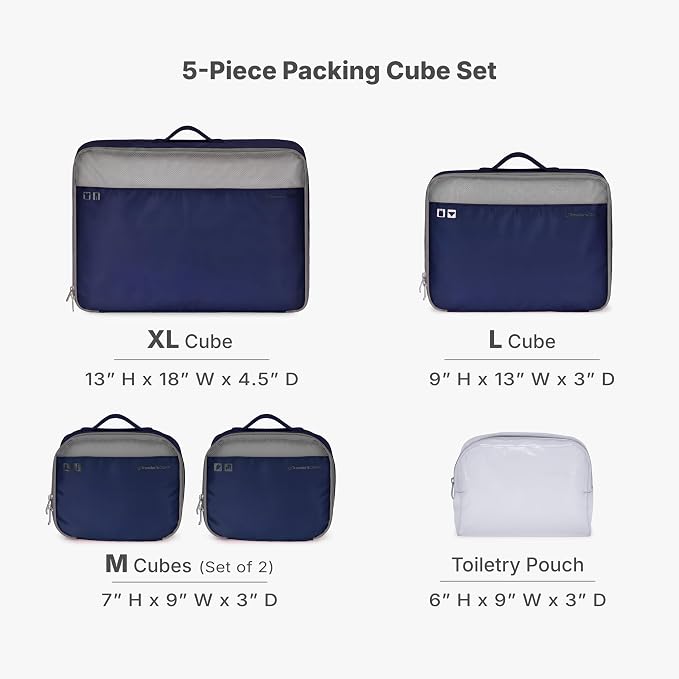 Traveler's Choice Cloverland Packing Cubes, 5-Piece Set, Navy - Image 2