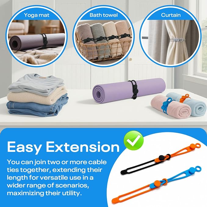 Silicone Cable Ties Reusable, 6 Colors, High Elastic Cord Organizer Ties | 4.2In Cable Management Ties for Bundling and Fastening Various cables, Travel Essentials for Cable Organizer - Image 6