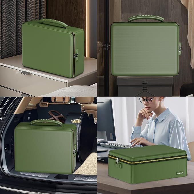ENGPOW Fireproof Document Box with Lock & Heat-Resistant Fireproof Zipper | 6400°F 12-Layer Fire Protection, Hard File Organizer with Pockets, Portable Home Chest Safe Storage for Money,Jewelry, Green - Image 7