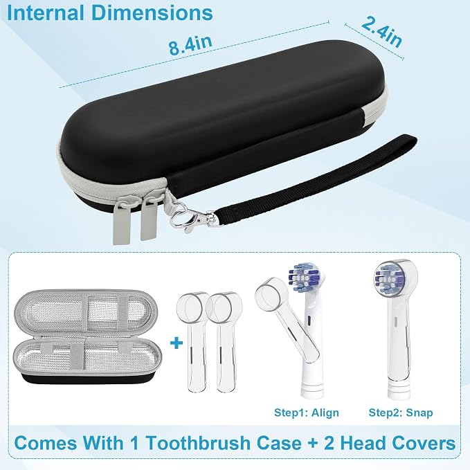 ICIMBI Electric Toothbrush Travel Case for Oral B/Oral-B Pro 1000 1500 5000 7000 Electric Toothbrush,Hard EVA Protective Toothbrush Holder, Includes 2 Brush Head Caps, Compact & Water-Resistant - Image 4