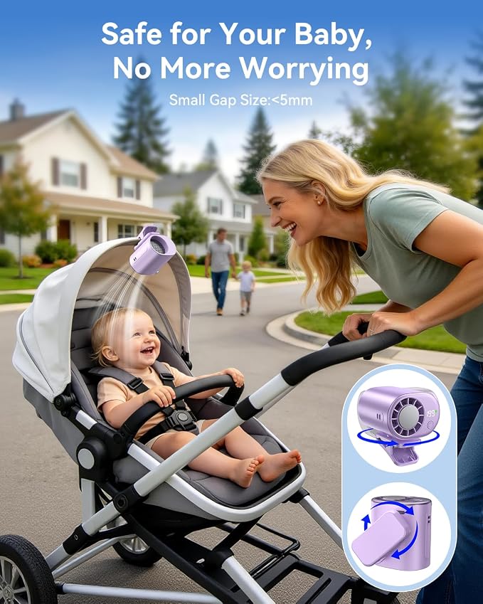 Clip-On Portable Fan with Ice Cooling, 20000 RPM Rechargeable Handheld Turbo Fan, 360° Rotating Detachable Clip, Mini Stroller Fan for Baby, Compact Travel Essentials, Summer Gifts for Women,Purple - Image 5