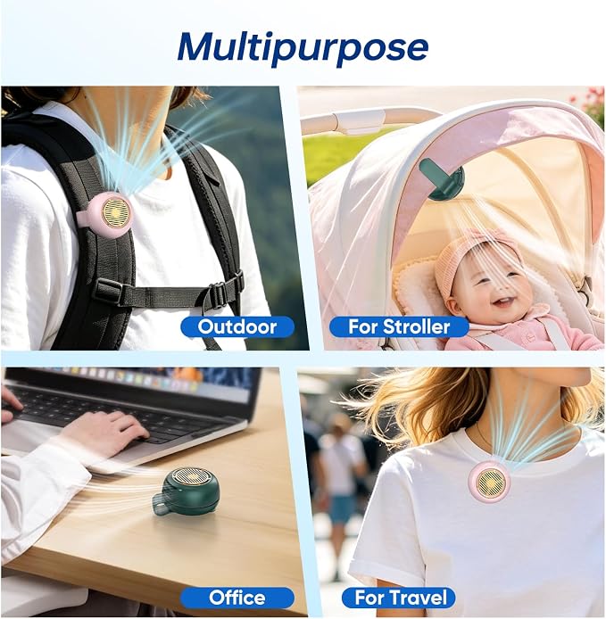 Mini Clip-On Personal Fan, 360° Rotation, LED Speed Display, Quiet Operation, 5 Adjustable Speeds from Gentle Breeze to Strong Airflow, Ultra Light Portable Fan for Stroller Travel Office Gift - Image 6