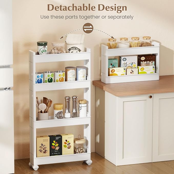 Giantex 4-Tier Slim Rolling Storage Cart, 5" W Narrow Slide Out Plastic Organizer Rack with Wheels, Mobile Utility Cart w/Shelving Unit for Kitchen, Bathroom, Office, Laundry Room - Image 5