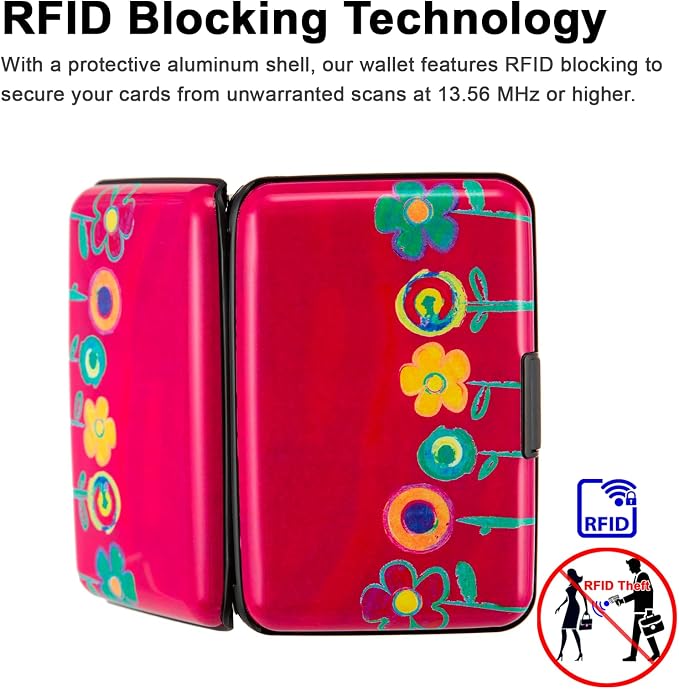 Credit Card Holder, Metal Card Wallet RFID Blocking Mini Slim Aluminum Business Hard Card Case for Women Men (Painting Flowers) - Image 3