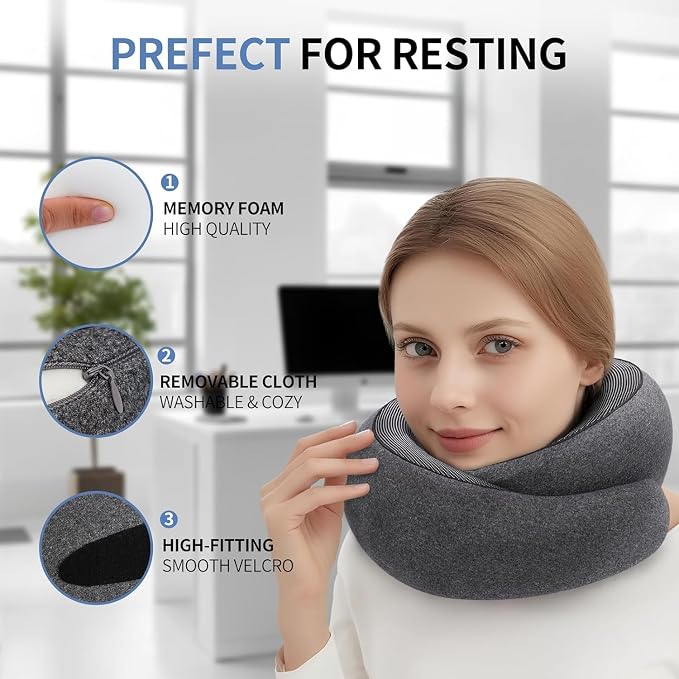 Neck Pillow Airplane, Travel Pillows for Airplanes | Memory Foam Adjustable Portable Neck Pillow for Traveling, Car Rides, and Home Use (Dark Gray) - Image 5
