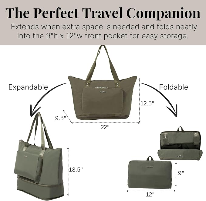 Baggallini Carryall Expandable Lightweight Travel Tote 22" Packable Folding Compact Nylon Washable Weekender w/Luggage Sleeve - Image 4