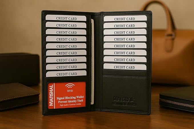 Marshal Bifold Leather RFID Blocking Wallet For Men & Women | Genuine Leather Holder With 19 Slots, 2 Bill Compartments & ID Window For Credit/Debit Cards, Money & More (Black) - Image 5