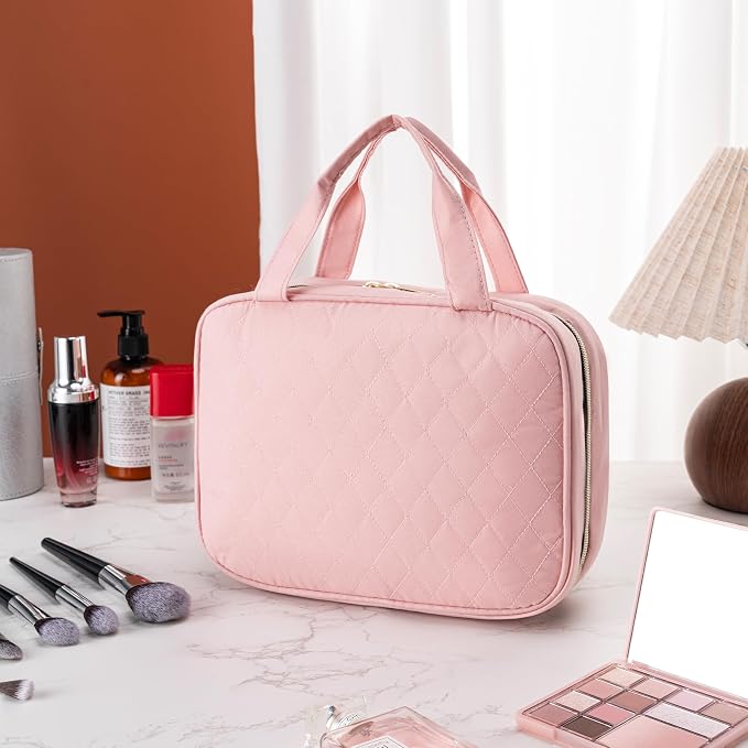 Travel Toiletry Bag for Women, Large Hanging Makeup Cosmetic Bag, Pink | Big Compartment but Portable, Water-resistant Makeup Organizer Bags for Accessories, Shampoo, Full-size Container, Toiletries - Image 5