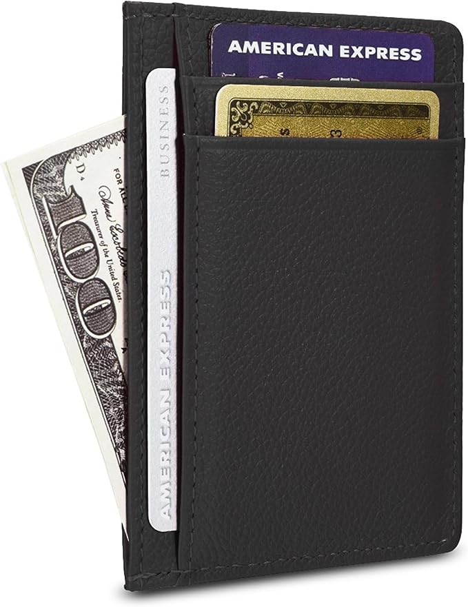 KALMORE womens Credit Holder Genuine Leather Slim Minimalist Card Case Wallet, Black With Id Window - Image 2