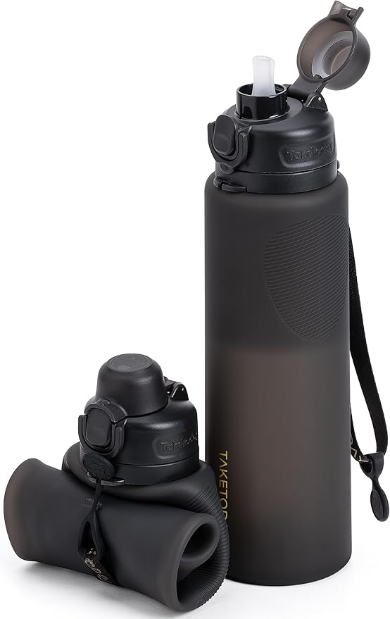 TakeToday Collapsible Water Bottles 32oz, Foldable Travel Water Bottle, BPA Free, Silicone Water Bottle Leakproof for Hiking, International Travel, Outdoors by TAKETODAY