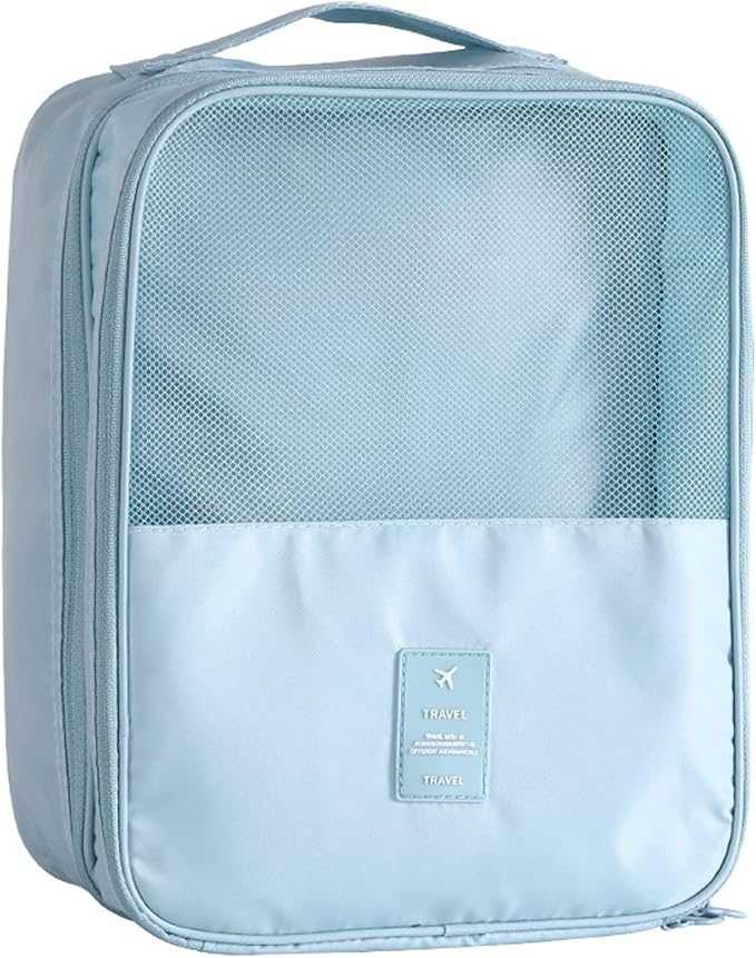 Shoe Bag for Travel, Travel Shoe Bag for Packing, Hold 3 Pairs of Shoes, Travel Essentials for Flying Shoe Organizer Shoe Storage Bag for Travel Light Blue by ENETECk