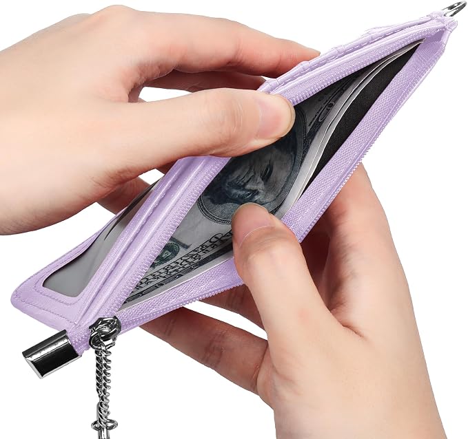 RFID Blocking Slim Credit Card Holder Wallet with Zipper Money Pocket & Keychain, Slim Airtag Wallet for Men Women - Image 7