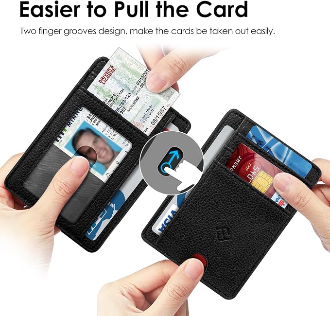 FINTIE Slim Front Pocket Wallet, RFID Blocking Credit Card Holder | Minimalist Card Cases with ID Window for Men Women, Black - Image 3