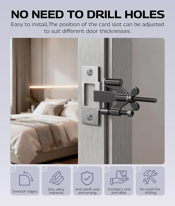 DPB 2 Pack Adjustable Portable Door Lock, Hotel door stopper-Silicone Protector Caps Included,Prevent Unauthorized Entry-Ideal for Home, Travel, College, Hotels, Apartments - Image 5