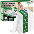 Vacuum Storage Bags,30Pack Vacuum Seal Bags for Clothing,Travel,Clothes,Comforters,Blankets,Pillows-6 Jumbo+6 Large+6 Medium+6 Small+6 Roll Up Space Saving Bag Hand Pump Included by FUNFERY