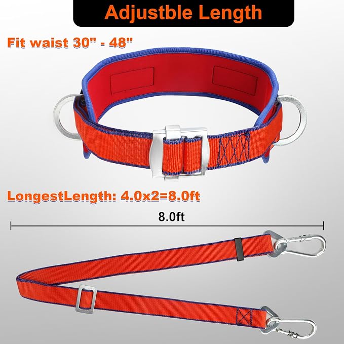 Trsmima Safety Belt with Adjustable Lanyard and Updated Waist Pad | Tree Climbing Belt Harness - Safety Lanyard Fall Protection- Fall Arrest Kite Climbing Lanyard,Ladder Safety Harness - Image 2