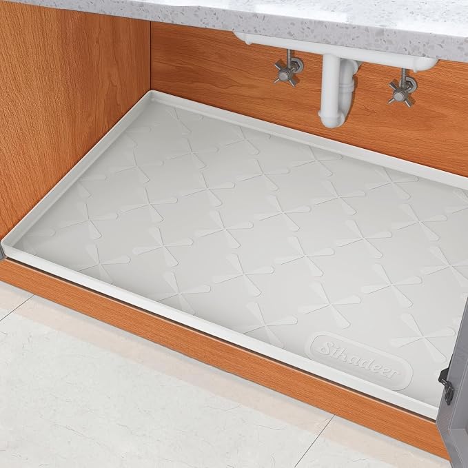 Waterproof Under Sink Mat Silicone 28" x 22" Kitchen Cabinet liner | BPA-Free Silicone Mat with Raised Lip Protects Cabinets from Leaks, Versatile Home Organizer for Bathroom, Pets, Boots, Floor by SIKADEER