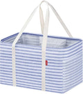 LHZK Standing Utility Tote Bag with Metal Wire Frame and the Sides Rinforced, Large Tote Bag with Handle, Reusable Grocery Bags Foldable, Beach Bag, Car Tote (Blue, 18.5''x11.8''x11.5'') | Metal Wire Frame by LHZK