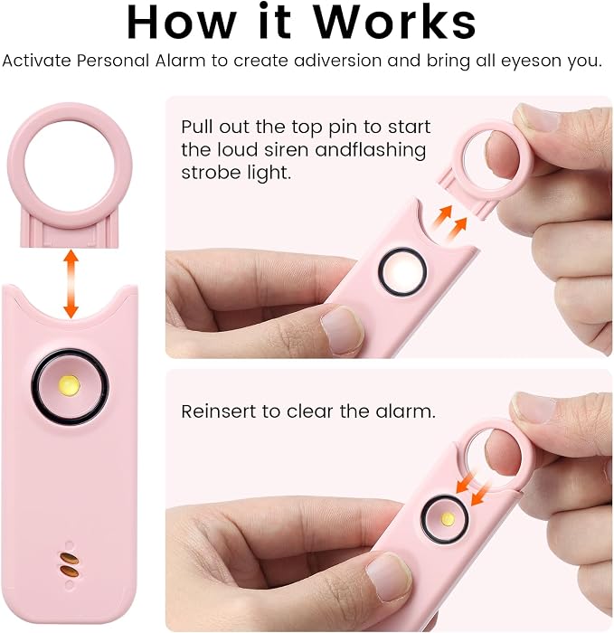 TIPSEAN Personal Safety Alarm - 135dB Ultra Loud Siren with LED Strobe Light, USB-C Rechargeable, Compact Keychain Alarm for Women/Men, Emergency Flashlight & Vibration Alert(Pink) - Image 2