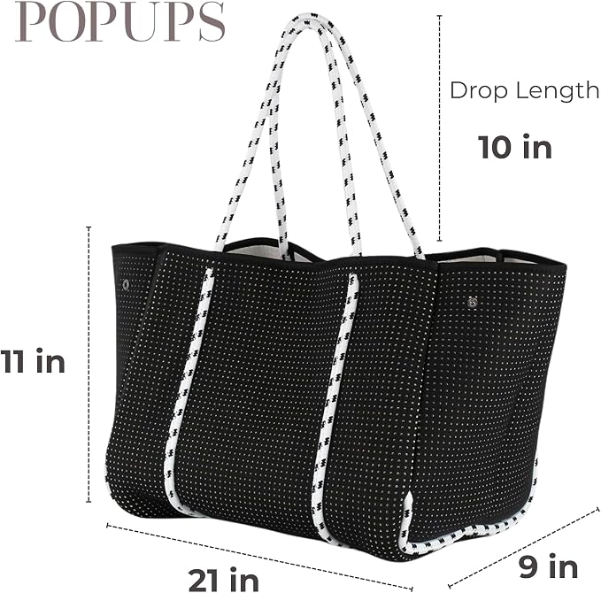 POPUPS Large Neoprene Tote Bag for Women - Everyday Designer Handbag for Travel Work and Beach with Pockets and Zipper Pouch - Image 3