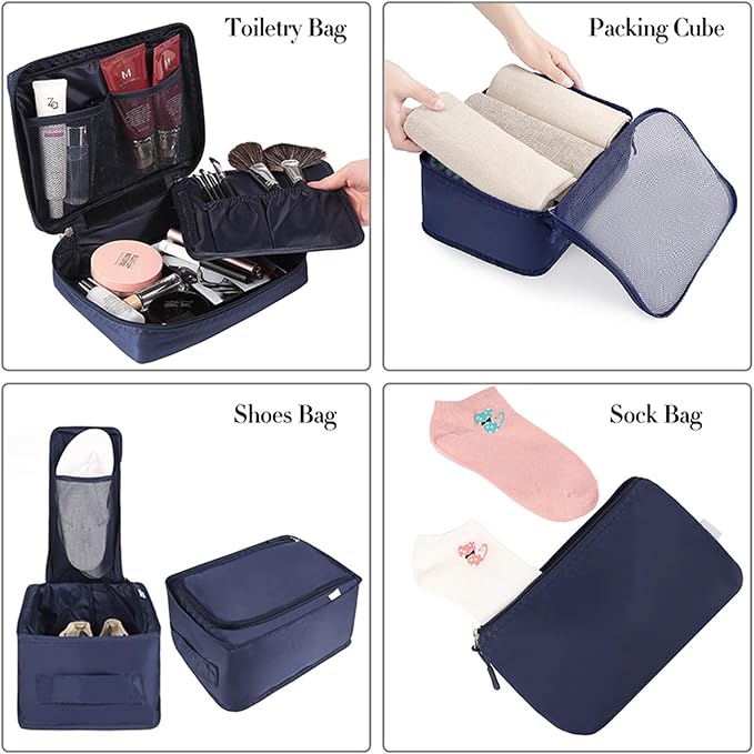 BAGAIL 8 Set Packing Cubes Luggage Packing Organizers for Travel Accessories-Indigo - Image 3