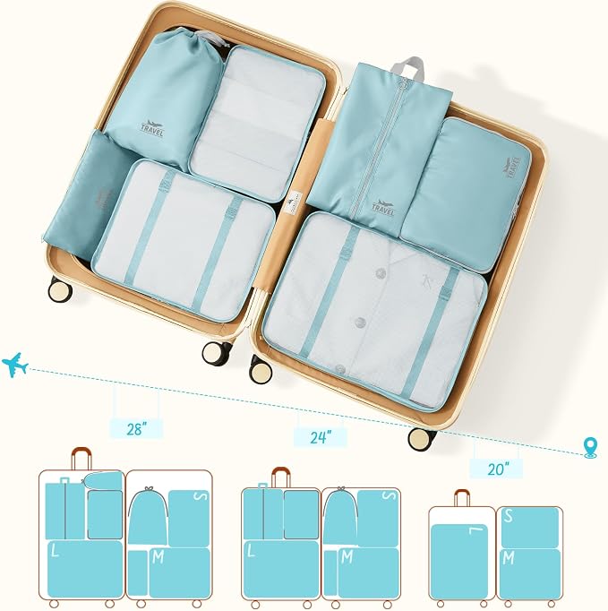 8 Set Packing Cubes for Travel Suitcase Organizer Bags Luggage Packing Cubes Set Travel Essentials Accessories Gifts for Women Blue - Image 2